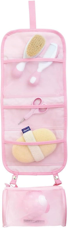 Chicco Baby Bath Set, Gift Idea, Baby Gift, with Comb, Soft Brush, Thermometer, Sponge Bath Glove and a Pair of Scissors, Baby Hygiene, Baby Bath Products, Pink