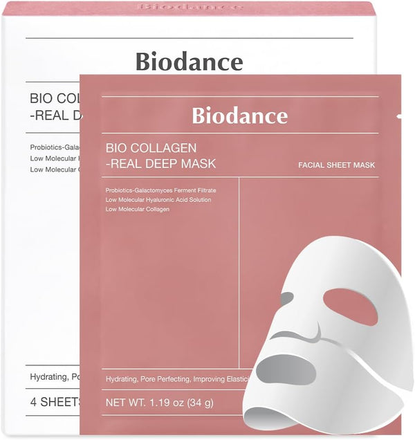 Biodance Bio-Collagen Real Deep Mask 4 Pack - Face Mask, Face Mask, Women Face Mask, Face Mask, Pore Refining, Wrinkle Treatment
