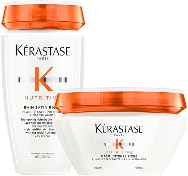Kérastase, Nutritive, Routine Nutriente Per Capelli Molto Secchi, Con Sostanze Nutritive Essenziali, Shampoo Bain Satin Riche + Maschera Masquintense Riche