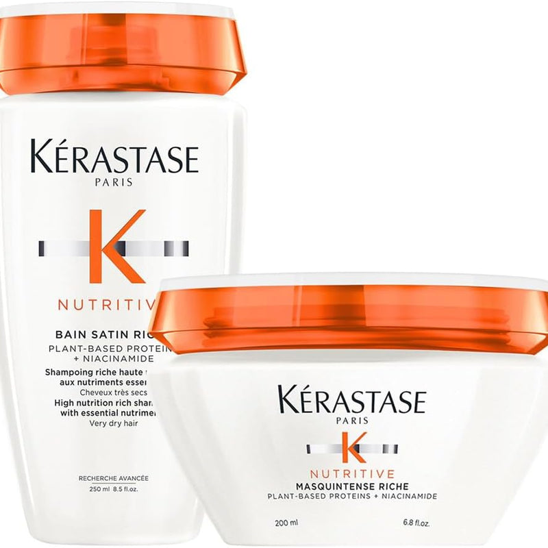 Kérastase, Nutritive, Routine Nutriente Per Capelli Molto Secchi, Con Sostanze Nutritive Essenziali, Shampoo Bain Satin Riche + Maschera Masquintense Riche
