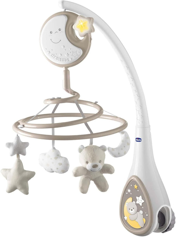 Chicco Next2Dreams 3in1 Baby Mobile with Electronic Music Box for Cot and Cot, Compatible with Chicco Next2Me Cradle, with Sound Effects, Soft Light Projector, Music - 0+ Months, Neutral
