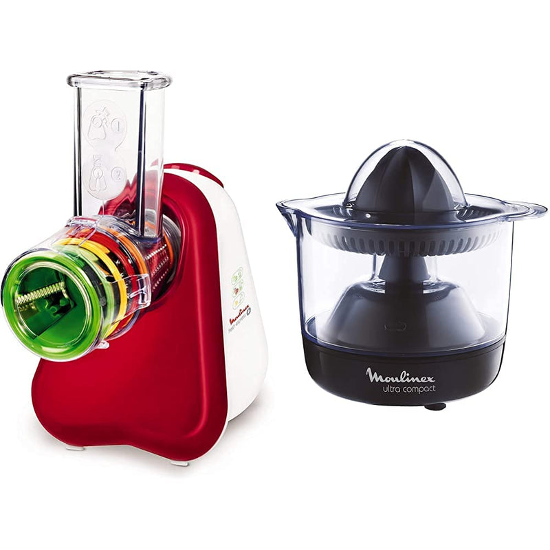 Moulinex DJ755G10 Fresh Express Plus Electric Grater Slicer, 5 Cutting Functions, 200 W, 1 L, 1 Decibel, Plastic, Red