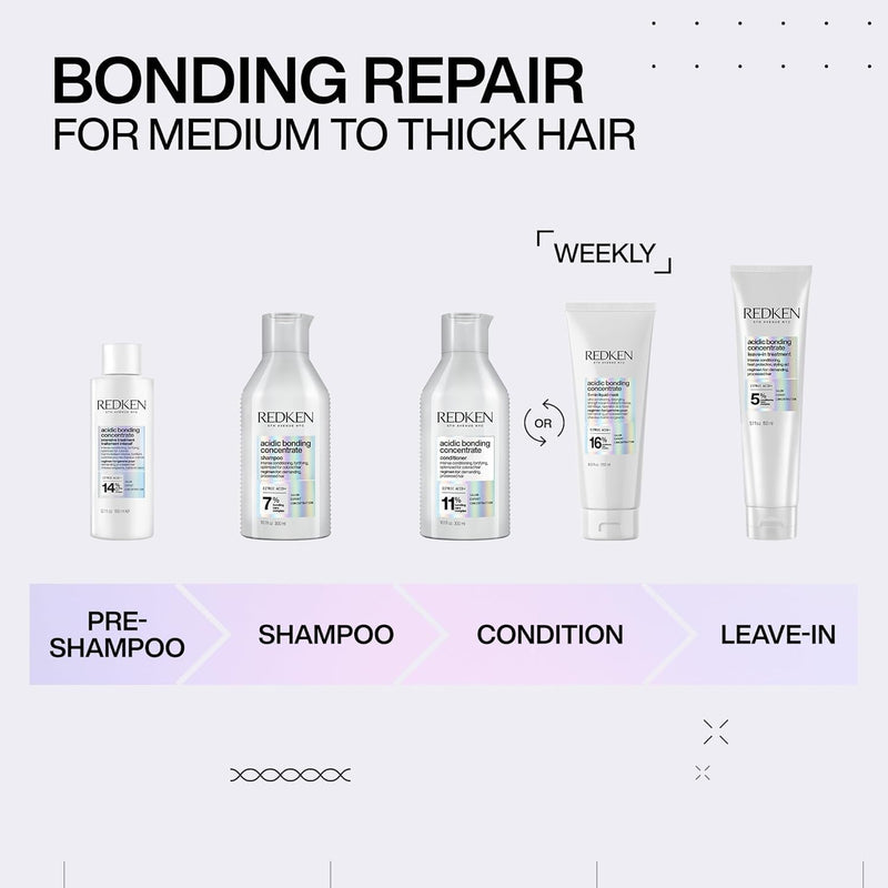 Redken | KIT Shampoo + Balsamo + Trattamento Leave-In, Routine Professionale per Capelli Danneggiati, Acidic Bonding Concentrate