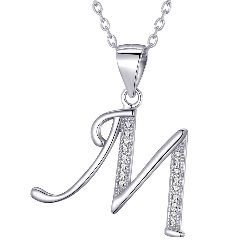 Morella Women's Necklace Silver with Different Letters Pendant 925 Silver Rhodium-Plated with White Zirconia 45 cm
