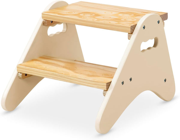 B. Toys Sturdy Wooden Step Stool for Children B. Spaces Sturdy Wood Stool with 2 Steps, Cream White Furniture for Bathroom, Kitchen, Kids Room from 2 Years, Small, BX2031C1Z