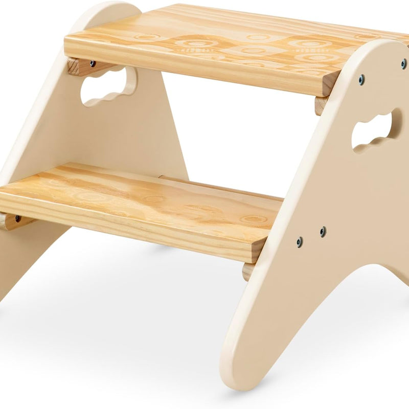 B. Toys Sturdy Wooden Step Stool for Children B. Spaces Sturdy Wood Stool with 2 Steps, Cream White Furniture for Bathroom, Kitchen, Kids Room from 2 Years, Small, BX2031C1Z