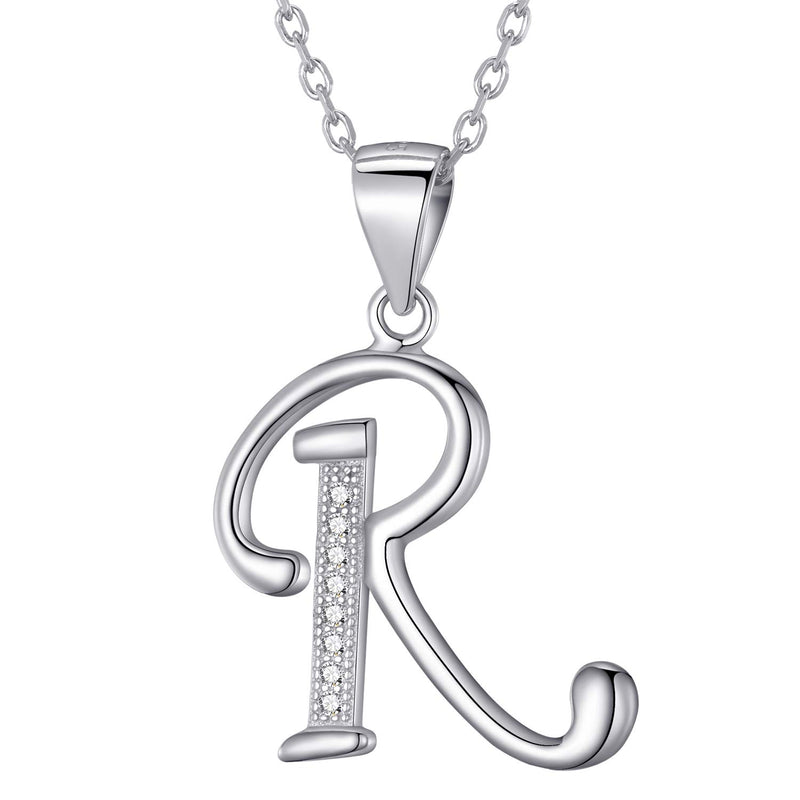 Morella Women's Necklace Silver with Different Letters Pendant 925 Silver Rhodium-Plated with White Zirconia 45 cm