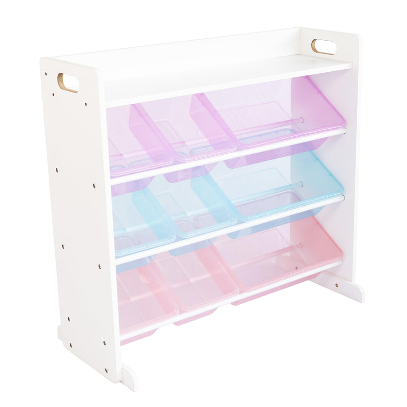 Humble Crew Kids Storage Shelf Organizer Toy Storage Rack with 9 Storage Boxes, White/White