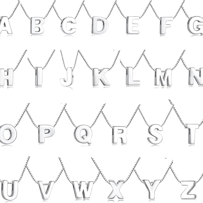 Candyfancy Initial Necklace 925 Silver Women's Letter Alphabet Pendants Name A-Z Pendant Small Chain 18 Inch