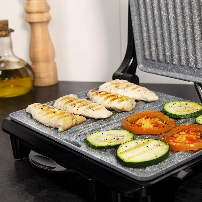 Cecotec Griglia Elettrica Rock'Ngrill 1500 Rapid. 1500 W, Rivestimento Rockstone, Piastra Superiore Regolabile in Altezza, Vassoio Raccogli Grasso, Rivestimento Ecologico, 12,4x30,8x33,2 cm