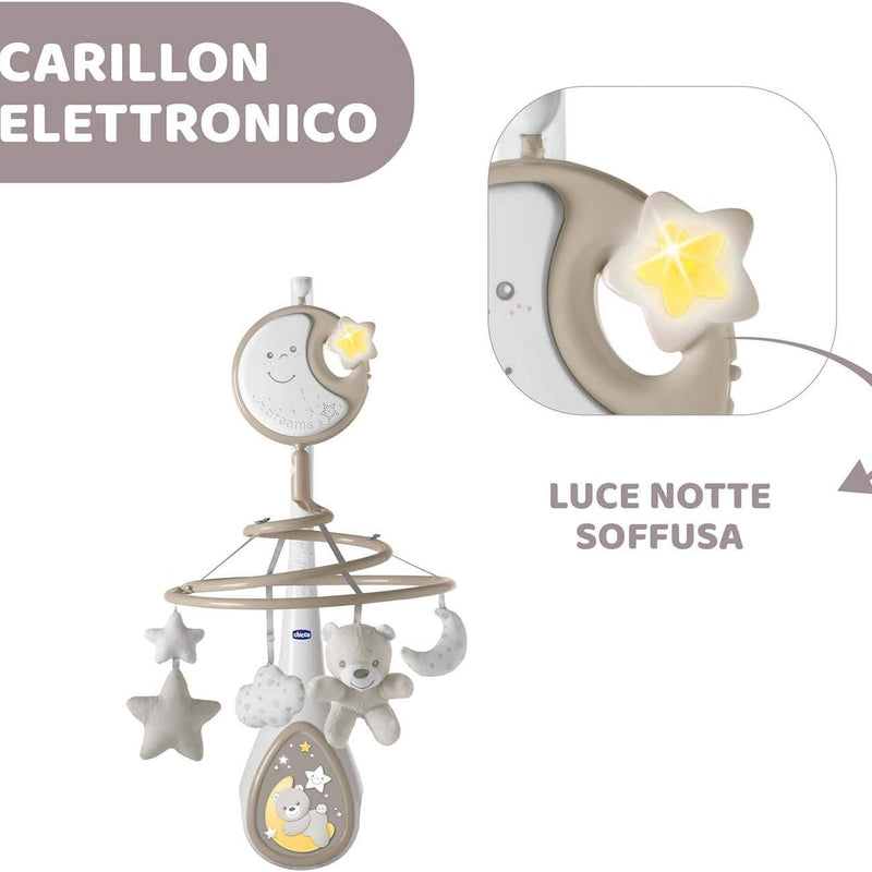Chicco Next2Dreams 3in1 Baby Mobile with Electronic Music Box for Cot and Cot, Compatible with Chicco Next2Me Cradle, with Sound Effects, Soft Light Projector, Music - 0+ Months, Neutral
