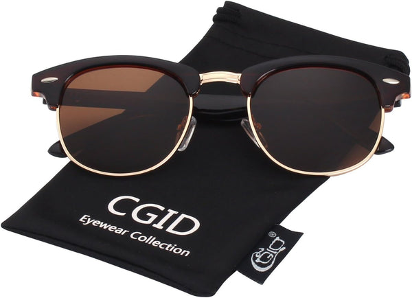CGID MJ56 Classic Polarized Half Frame Sunglasses with Metal Rivets for Men and Women