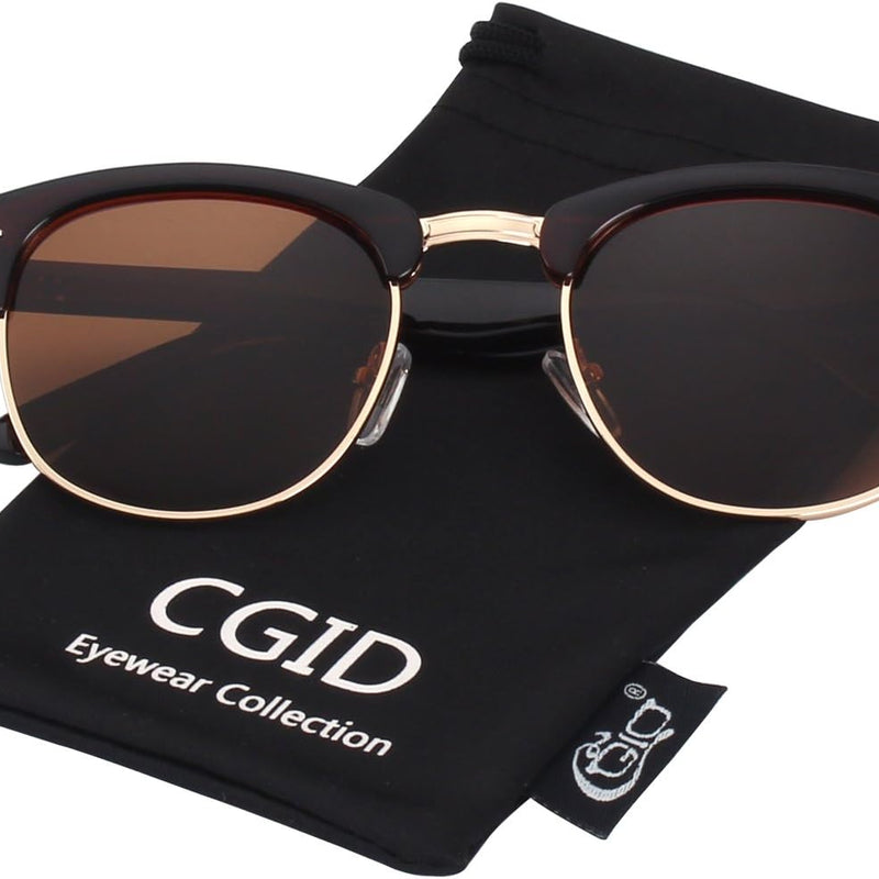 CGID MJ56 Classic Polarized Half Frame Sunglasses with Metal Rivets for Men and Women