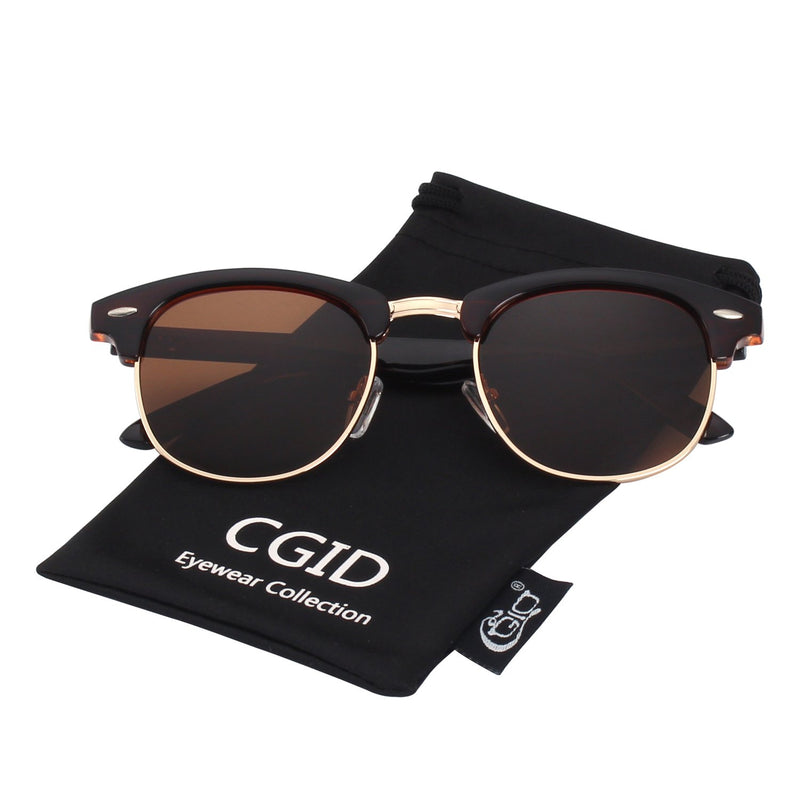CGID MJ56 Classic Polarized Half Frame Sunglasses with Metal Rivets for Men and Women