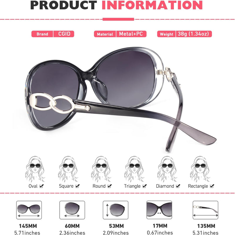 CGID MJ85 Women's Polarized Sunglasses Large Retro Designer UV400 Protection Sunglasses