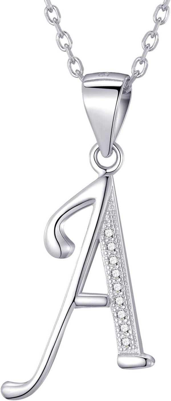 Morella Women's Necklace Silver with Different Letters Pendant 925 Silver Rhodium-Plated with White Zirconia 45 cm