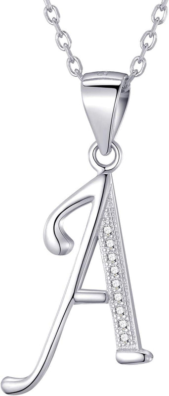 Morella Women's Necklace Silver with Different Letters Pendant 925 Silver Rhodium-Plated with White Zirconia 45 cm