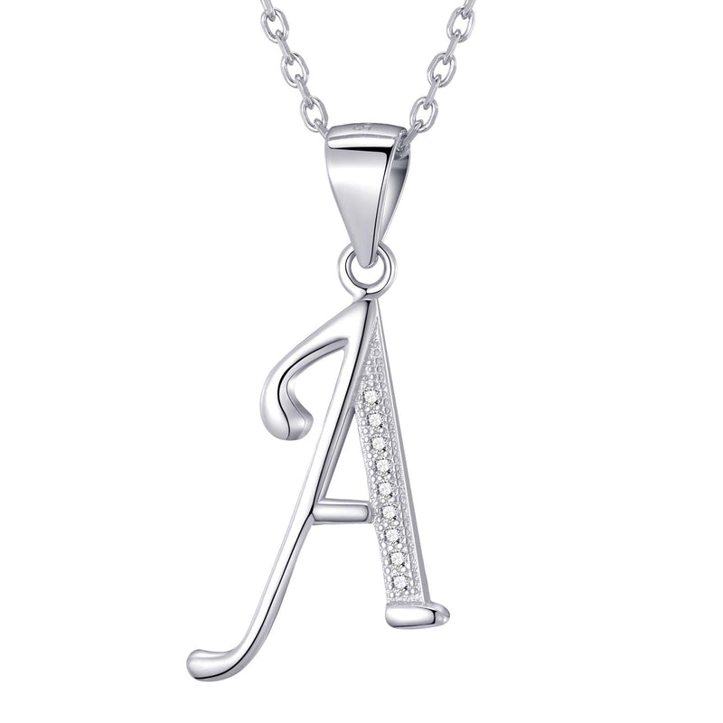Morella Women's Necklace Silver with Different Letters Pendant 925 Silver Rhodium-Plated with White Zirconia 45 cm