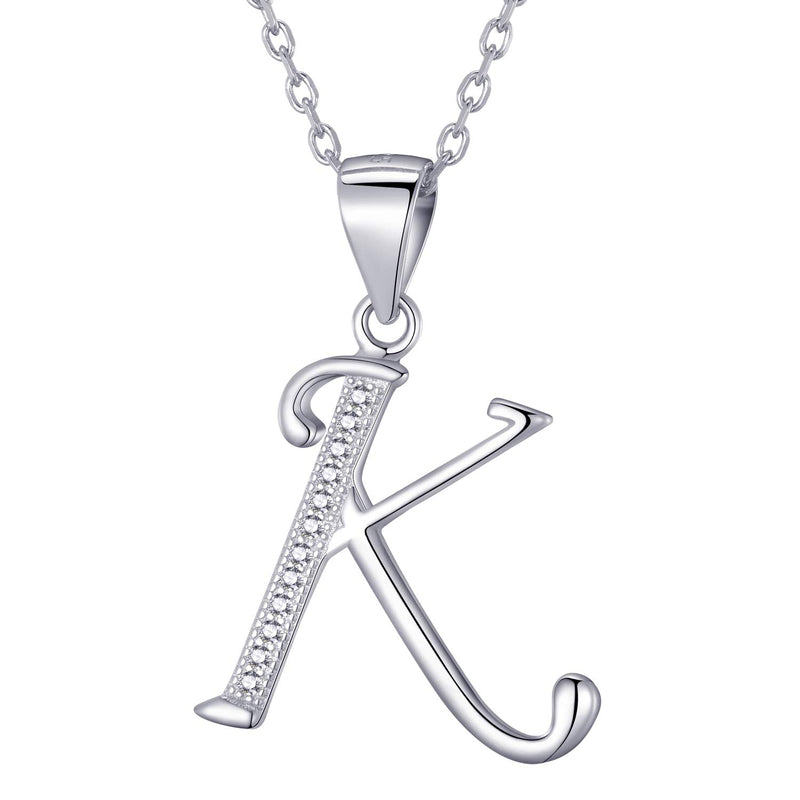 Morella Women's Necklace Silver with Different Letters Pendant 925 Silver Rhodium-Plated with White Zirconia 45 cm