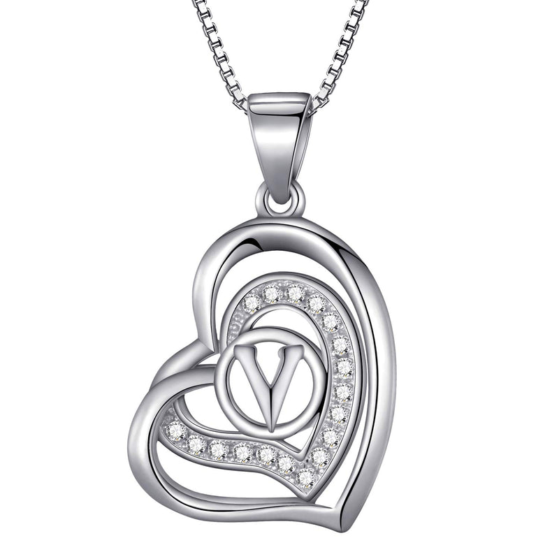 Morella Women's Heart Necklace with Different Letters with White Cubic Zirconia 46 cm 925 Silver Rhodium-Plated