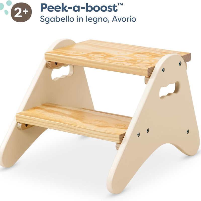 B. Toys Sturdy Wooden Step Stool for Children B. Spaces Sturdy Wood Stool with 2 Steps, Cream White Furniture for Bathroom, Kitchen, Kids Room from 2 Years, Small, BX2031C1Z