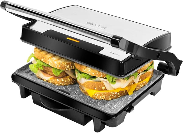 Cecotec Griglia Elettrica Rock'Ngrill 1500 Rapid. 1500 W, Rivestimento Rockstone, Piastra Superiore Regolabile in Altezza, Vassoio Raccogli Grasso, Rivestimento Ecologico, 12,4x30,8x33,2 cm