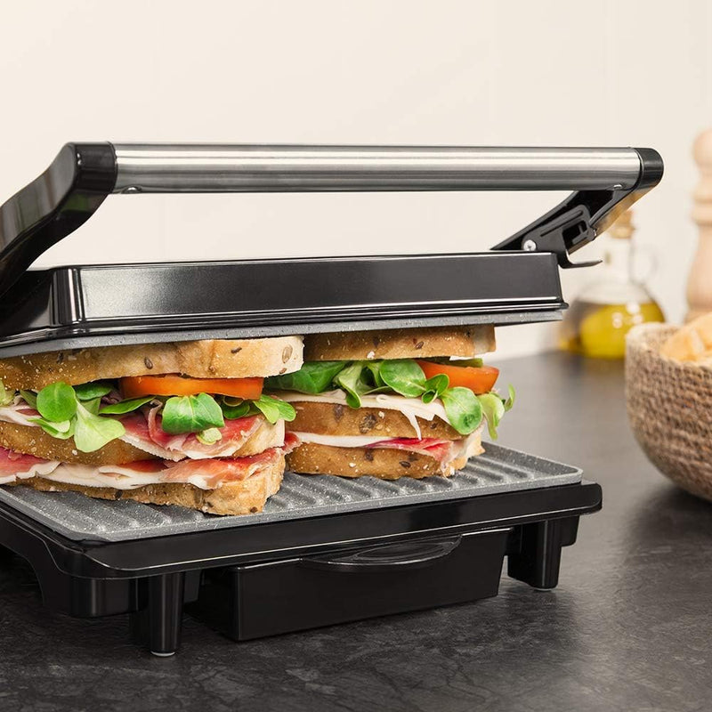 Cecotec Griglia Elettrica Rock'Ngrill 1500 Rapid. 1500 W, Rivestimento Rockstone, Piastra Superiore Regolabile in Altezza, Vassoio Raccogli Grasso, Rivestimento Ecologico, 12,4x30,8x33,2 cm