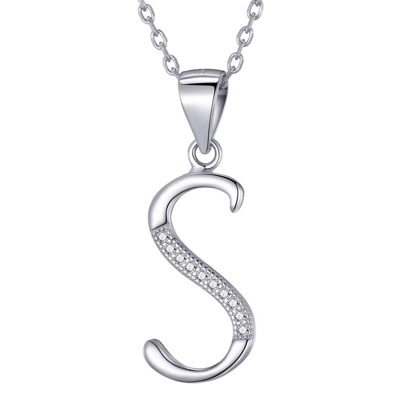 Morella Women's Necklace Silver with Different Letters Pendant 925 Silver Rhodium-Plated with White Zirconia 45 cm