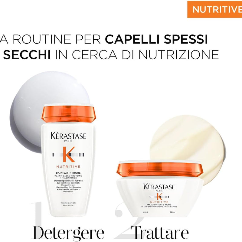 Kérastase, Nutritive, Routine Nutriente Per Capelli Molto Secchi, Con Sostanze Nutritive Essenziali, Shampoo Bain Satin Riche + Maschera Masquintense Riche