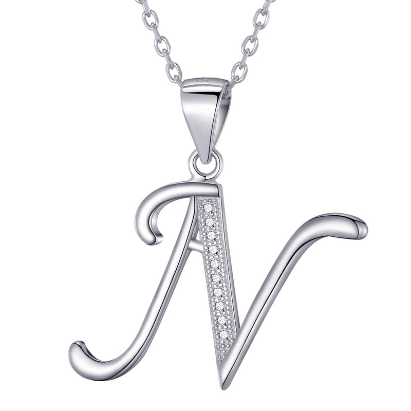 Morella Women's Necklace Silver with Different Letters Pendant 925 Silver Rhodium-Plated with White Zirconia 45 cm