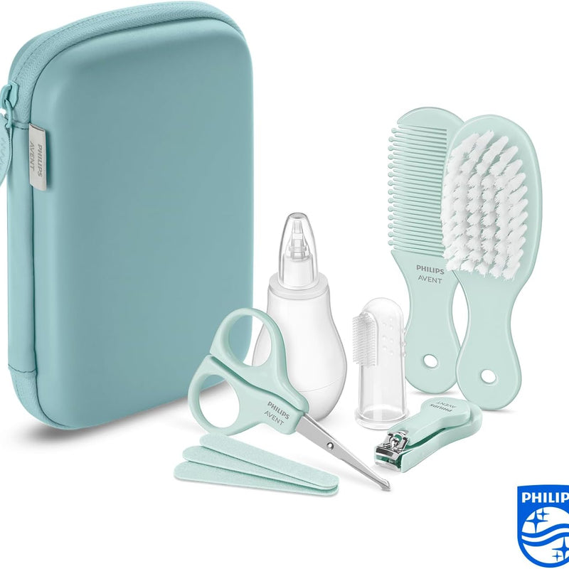PHILIPS Avent Baby Care Kit - Starter Kit with 9 Accessories: Nail Clippers, Scissors, 3 Nail Files, Comb, Hairbrush, Nasal Aspirator and Model Toothbrush