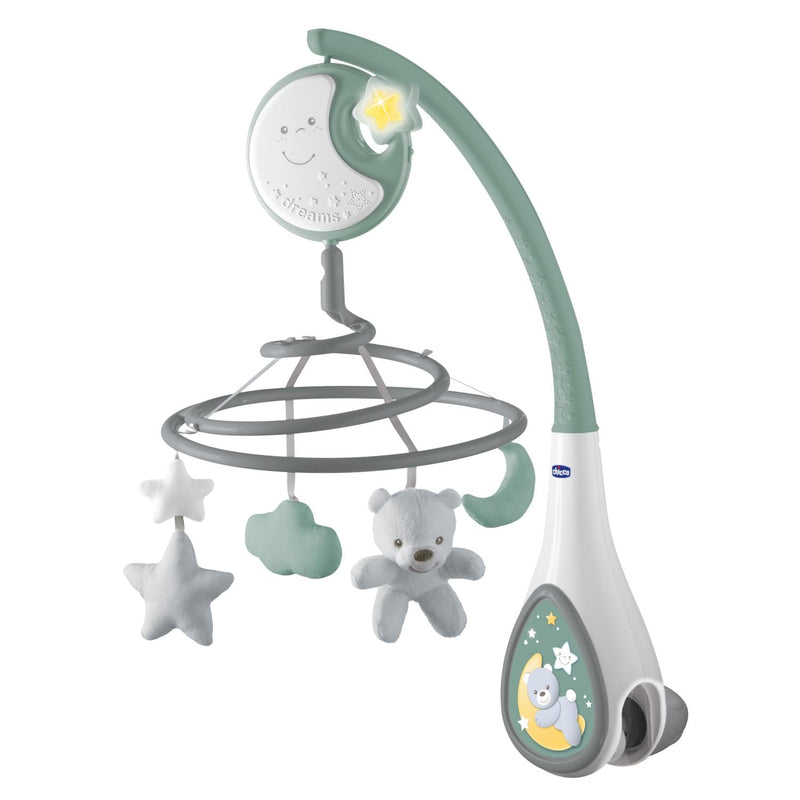 Chicco Next2Dreams 3in1 Baby Mobile with Electronic Music Box for Cot and Cot, Compatible with Chicco Next2Me Cradle, with Sound Effects, Soft Light Projector, Music - 0+ Months, Neutral