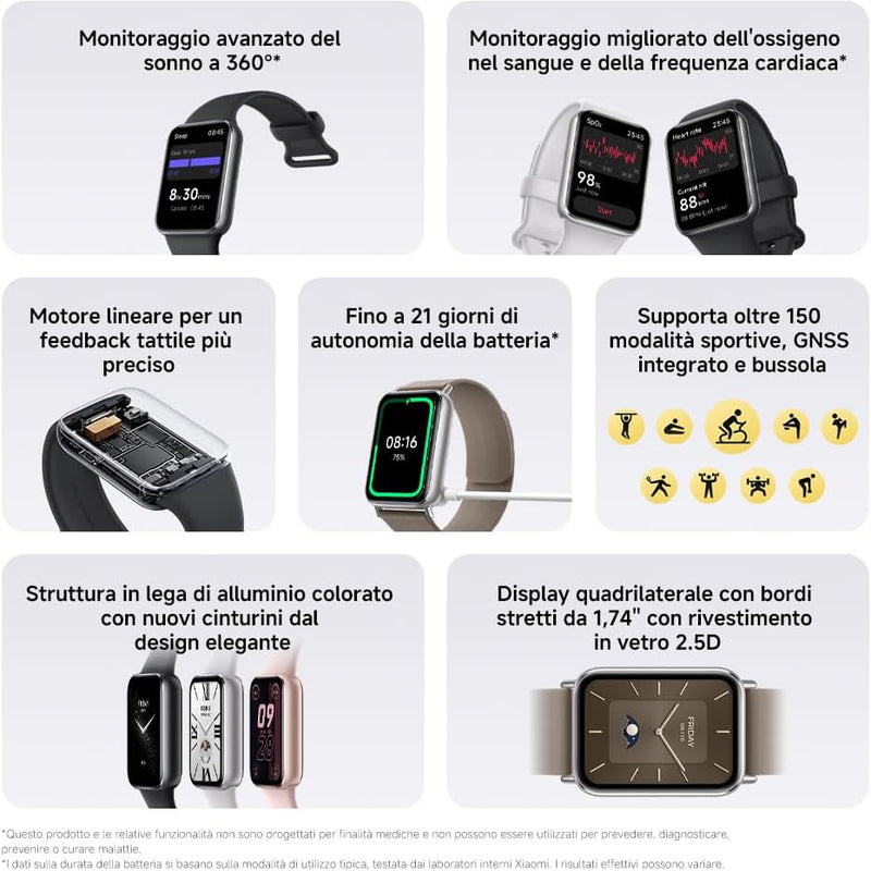 Xiaomi Smart Band 9 Pro, 1.74 inch AMOLED Screen, Aluminium Frame, 21 Days Battery, Improved Monitoring of SpO2, Heart Rate and Sleep, Integrated GPS, Water 5 ATM, Black
