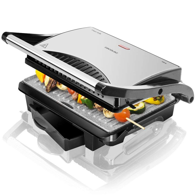 Cecotec Griglia Elettrica Rock'Ngrill 1500 Rapid. 1500 W, Rivestimento Rockstone, Piastra Superiore Regolabile in Altezza, Vassoio Raccogli Grasso, Rivestimento Ecologico, 12,4x30,8x33,2 cm