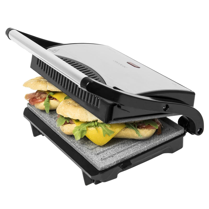 Cecotec Griglia Elettrica Rock'Ngrill 1500 Rapid. 1500 W, Rivestimento Rockstone, Piastra Superiore Regolabile in Altezza, Vassoio Raccogli Grasso, Rivestimento Ecologico, 12,4x30,8x33,2 cm