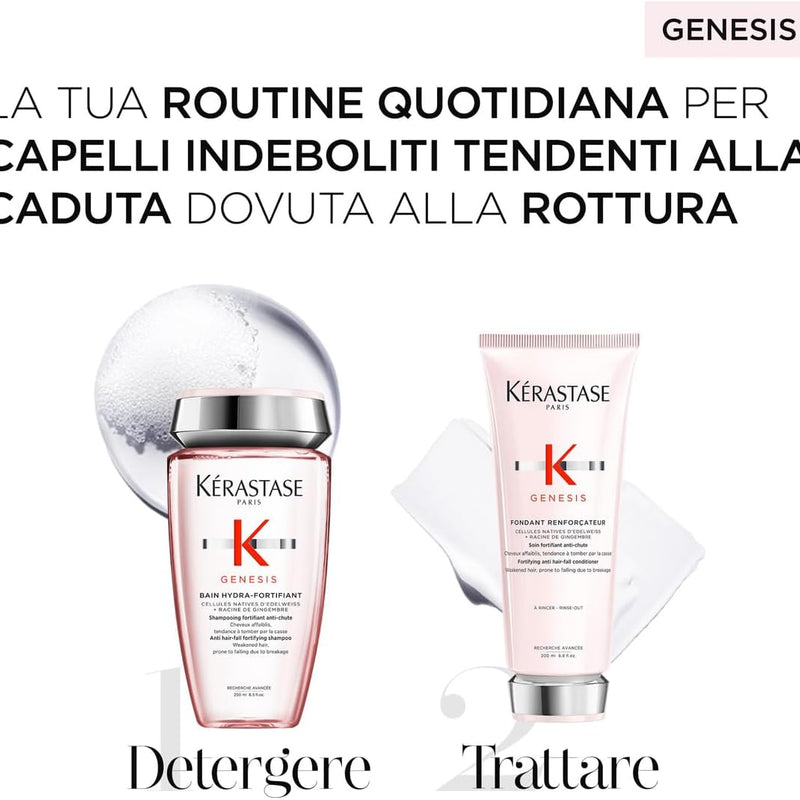 Kérastase, Genesis, Routine Capelli Fortificante per Capelli Deboli & Fragili, Shampoo Bain Hydra-Fortifiant + Balsamo Fondant Renforcateur