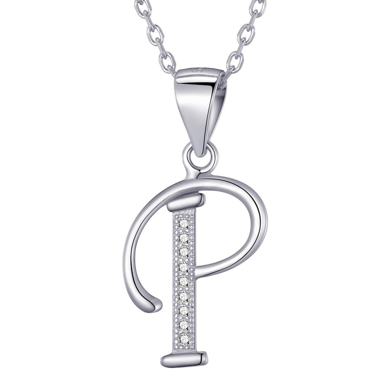Morella Women's Necklace Silver with Different Letters Pendant 925 Silver Rhodium-Plated with White Zirconia 45 cm