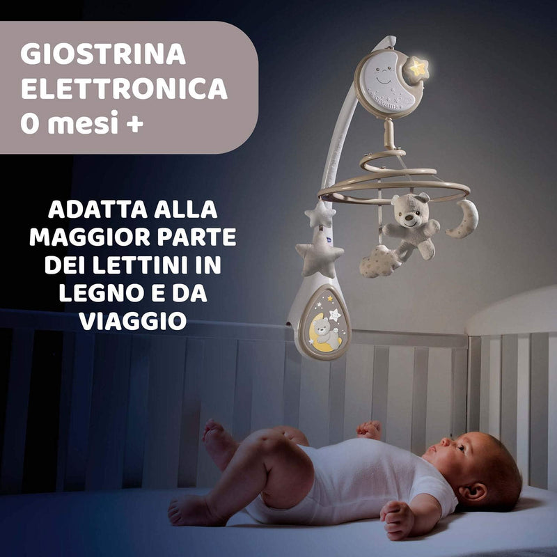 Chicco Next2Dreams 3in1 Baby Mobile with Electronic Music Box for Cot and Cot, Compatible with Chicco Next2Me Cradle, with Sound Effects, Soft Light Projector, Music - 0+ Months, Neutral