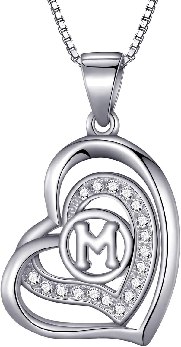 Morella Women's Heart Necklace with Different Letters with White Cubic Zirconia 46 cm 925 Silver Rhodium-Plated
