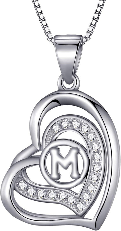 Morella Women's Heart Necklace with Different Letters with White Cubic Zirconia 46 cm 925 Silver Rhodium-Plated