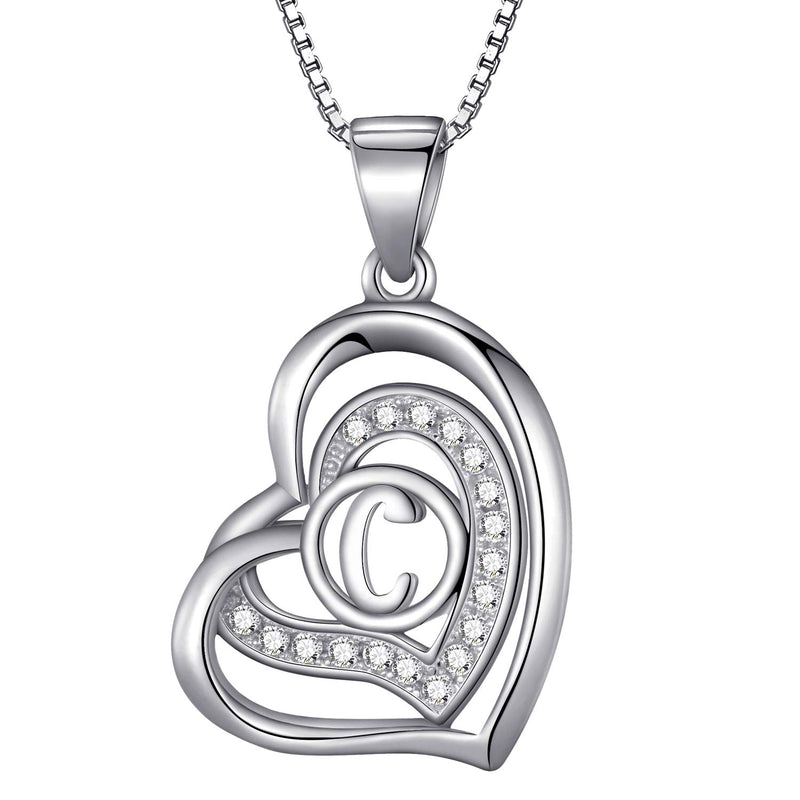 Morella Women's Heart Necklace with Different Letters with White Cubic Zirconia 46 cm 925 Silver Rhodium-Plated