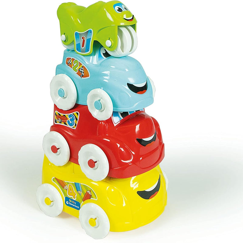 Baby Clementoni – Activity Vehicles, Cars for Children 10+ Months, Early Childhood Toy Made in Italy, Play For Future, 4 Stacking Vehicles for Developing Coordination, Manuality and Creativity, 17111