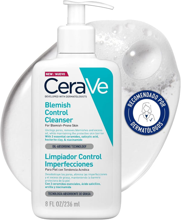 CeraVe Blemish Control Cleanser for Oily Acne-Prone Skin, Purifying Action, Reduced Imperfections, Salicylic Acid and Purifying Clay, 8 oz