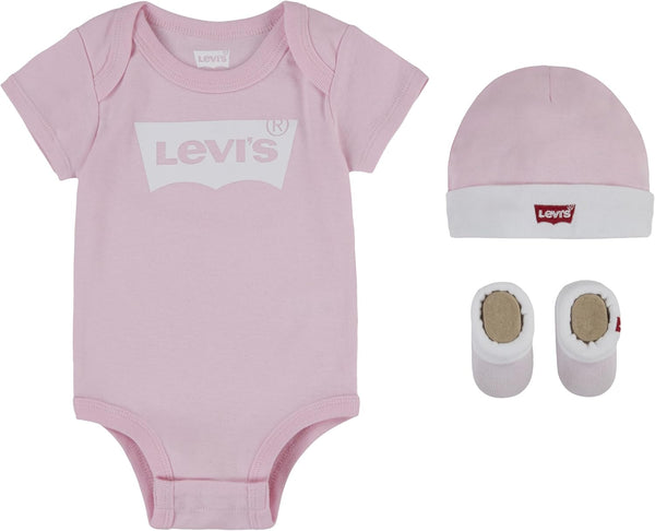 Levi's Classic Batwing Infant Hat Bodysuit Bootie Set 3pc Tutina per Bambino e Neonato Unisex-Bimbi