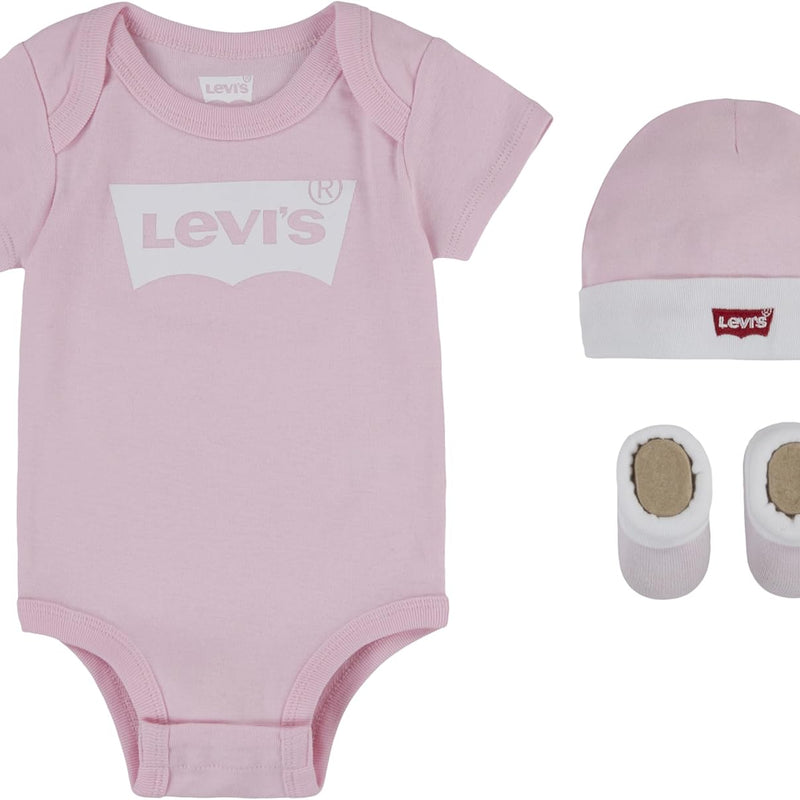 Levi's Classic Batwing Infant Hat Bodysuit Bootie Set 3pc Tutina per Bambino e Neonato Unisex-Bimbi