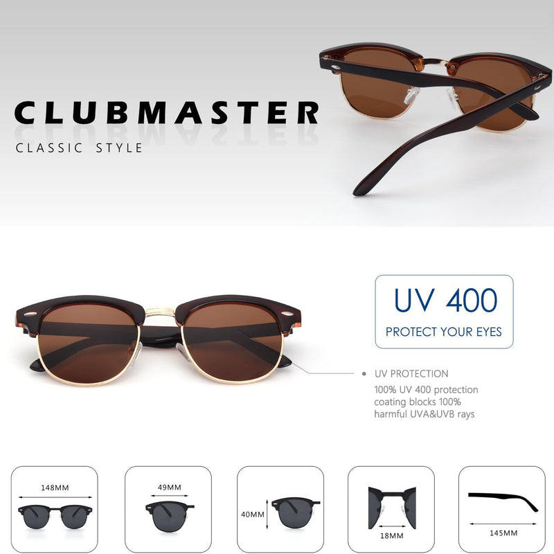 CGID MJ56 Classic Polarized Half Frame Sunglasses with Metal Rivets for Men and Women