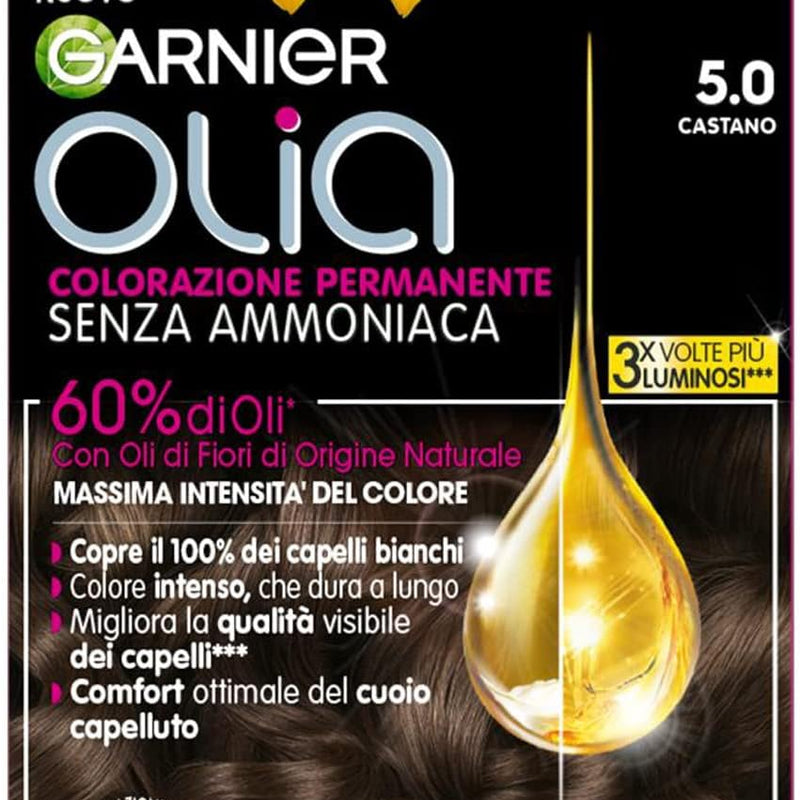 Garnier Olia Hair Dye, Ammonia Free, Covers 100% White Hair, Vegan Formula Formula, Brown