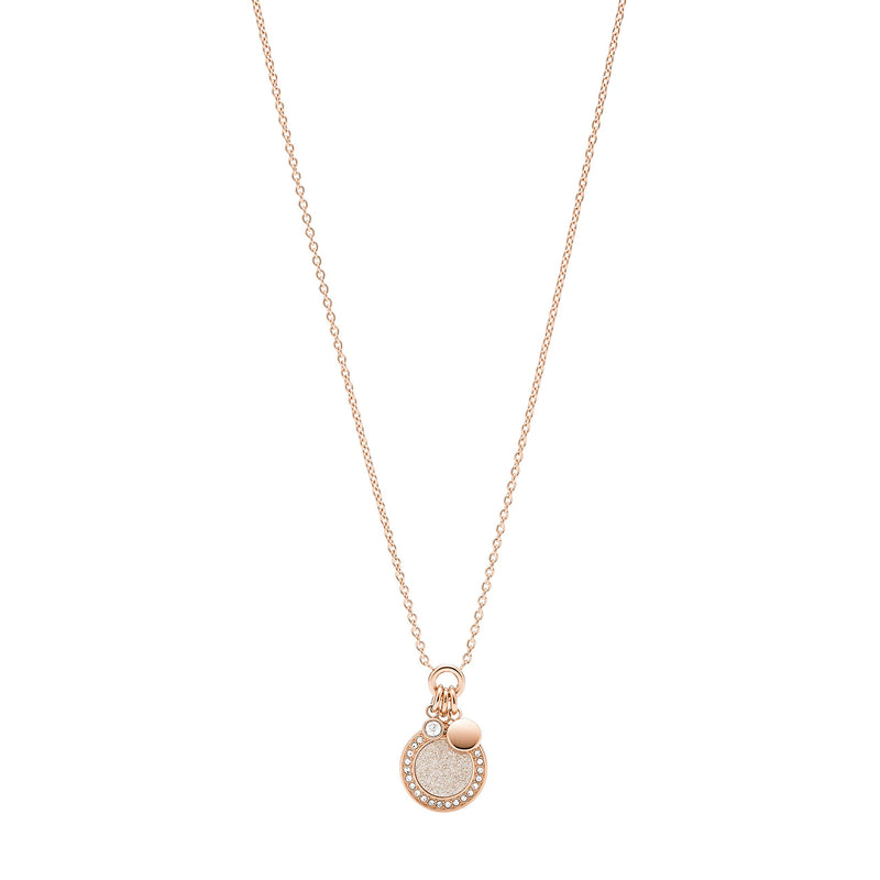 Fossil Collana con ciondolo rotondo da donna in acciaio inossidabile con chiusura a moschettone, tonalità oro rosa