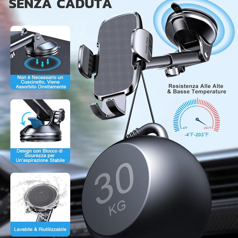 CIRYCASE Porta Cellulare Auto, [Aspirazione Ultra Potente & Universale] Supporto Telefono Auto, Flessibile PortaTelefono Cruscotto e Parabrezza, Supporti Interni Universale per Smartphone da 4-7