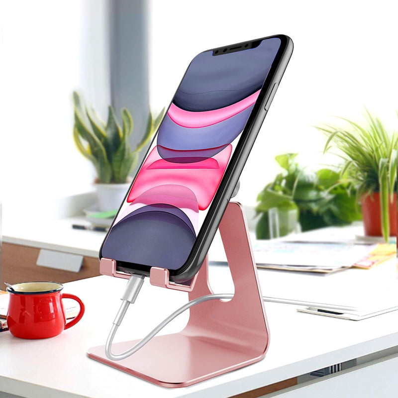 Lucrave Supporto per Telefono Regolabile, Supporto per Telefono Multi-Angolo per iPhone 16 15 14 13 Pro Max 12 11 Xs Max X 8 7 6 Plus Samsung S10, Tutti gli Smartphone (Oro Rosa)